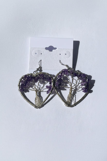 Tree of Life Heart Earrings at Pure Energy Crystals amethyst