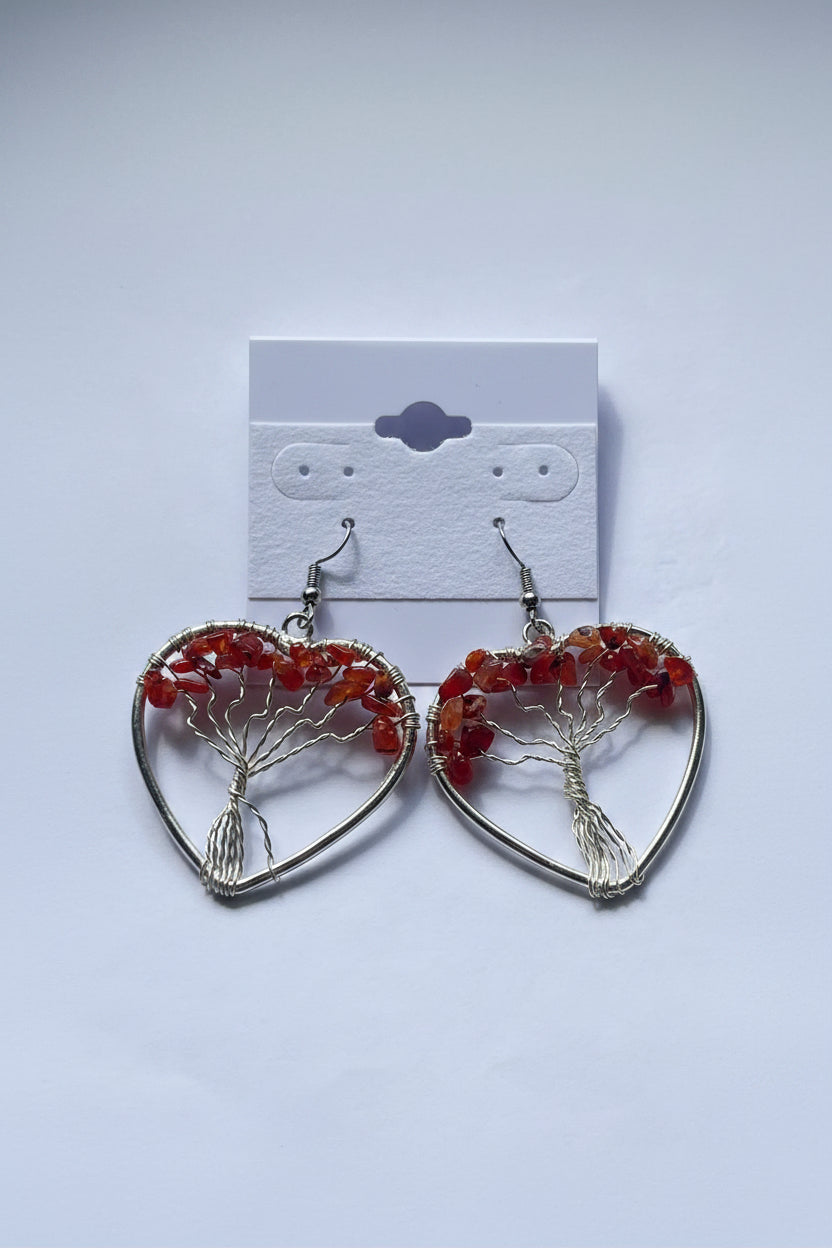 Tree of Life Heart Earrings at Pure Energy Crystals carnelian agate