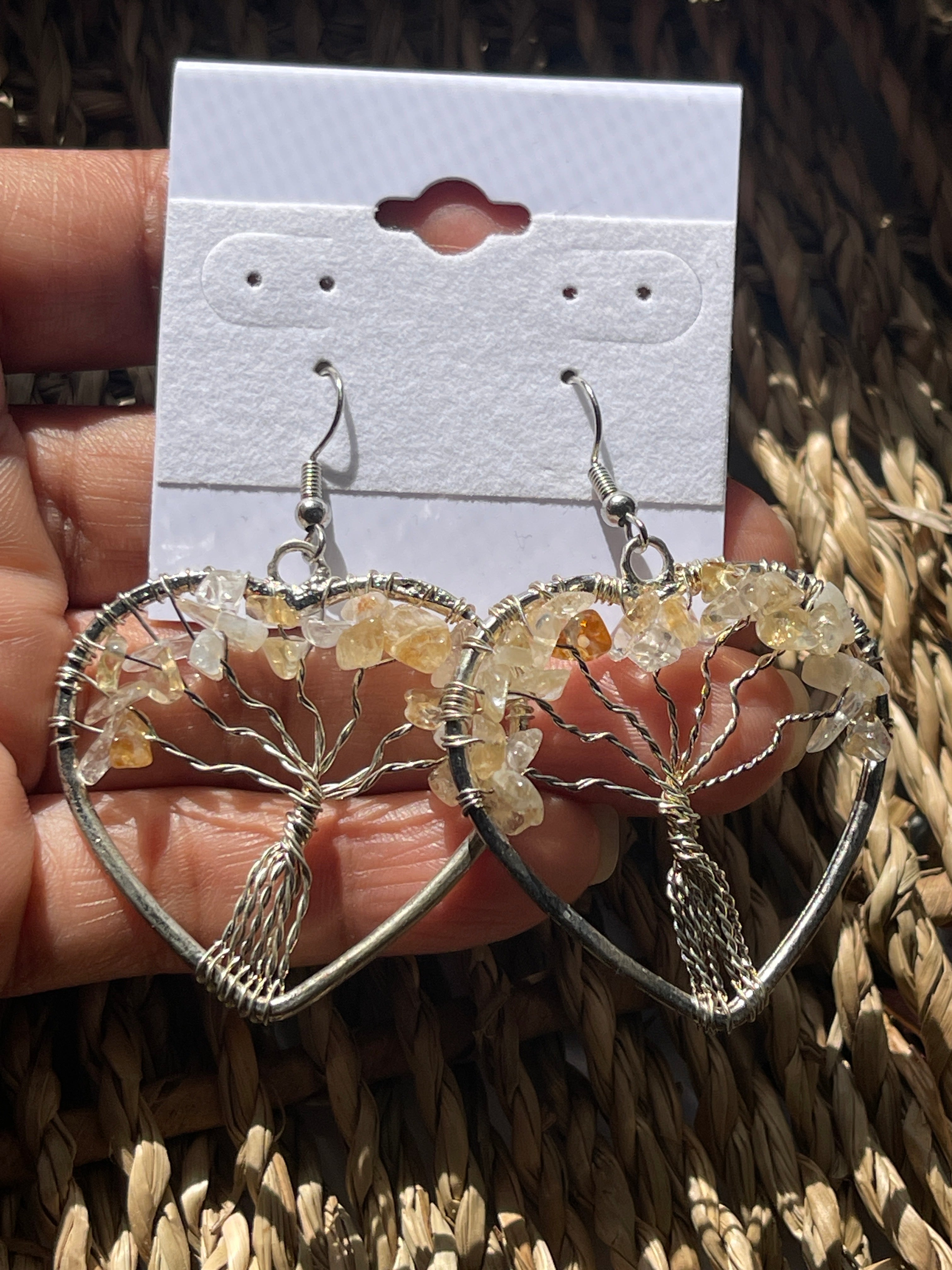 Tree of Life Heart Earrings at Pure Energy Crystals citrine  in hand