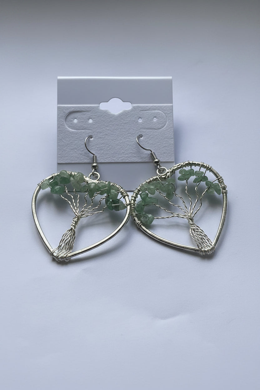 Tree of Life Heart Earrings at Pure Energy Crystals green aventurine