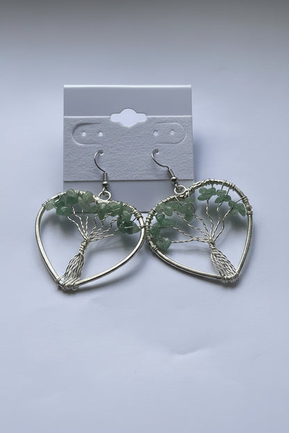 Tree of Life Heart Earrings at Pure Energy Crystals green aventurine
