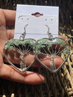 Tree of Life Heart Earrings at Pure Energy Crystals green aventurine  in hand