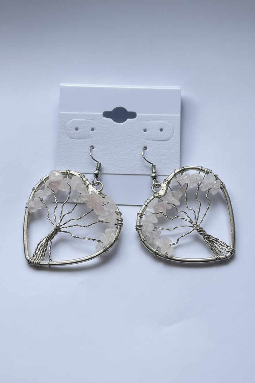 Tree of Life Heart Earrings at Pure Energy Crystals rose quartz 