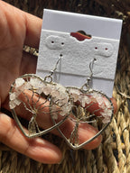 Tree of Life Heart Earrings at Pure Energy Crystals rose quartz  in hand