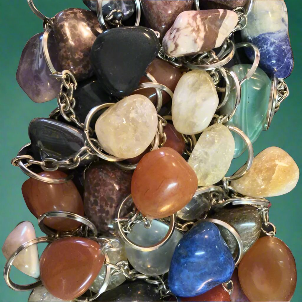 Tumble Polished Gemstone Mix Keychains