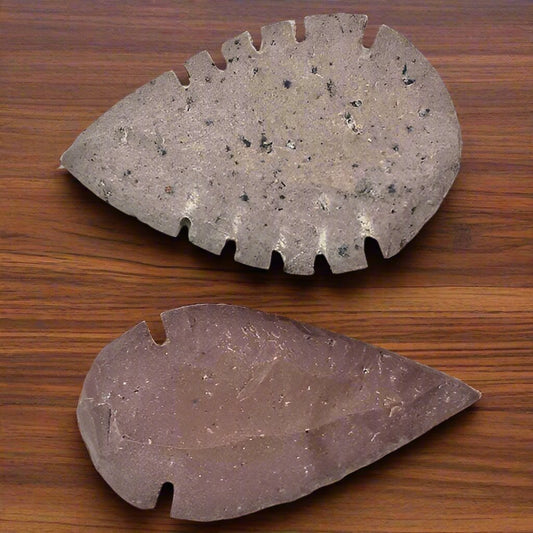 Two Hickoryite and Jasper arrowheads