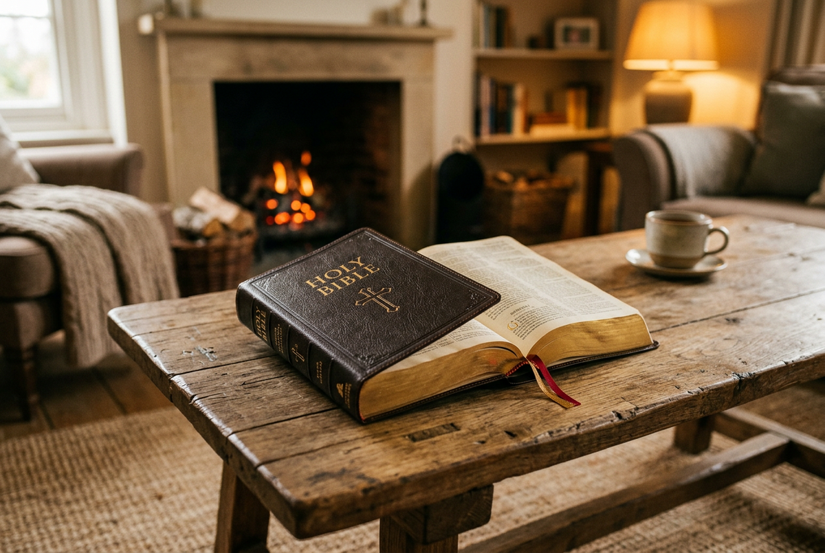 holy bible on coffee table