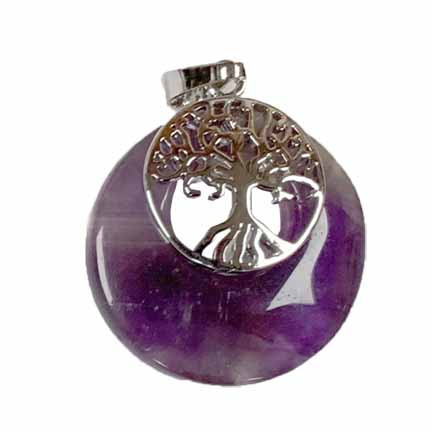 Amethyst Round with Tree of Life Pendant