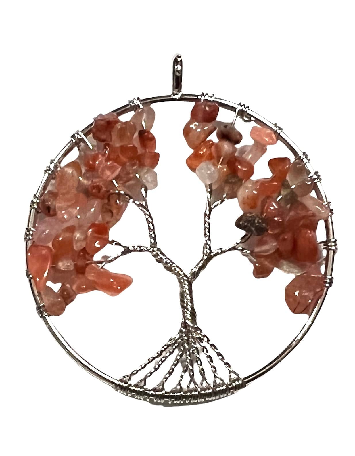 Carnelian Tree of Life Pendant Approx 2 Inch Diameter