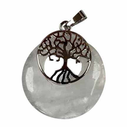 Clear Quartz Round with Tree of Life Pendant Approx 1 Inch Diameter