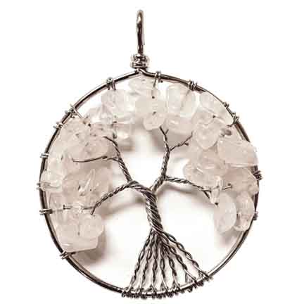 Clear Quartz Tree of Life Pendant Approx 2 Inch Diameter