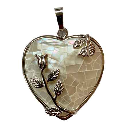 Mother of Pearl Heart Pendant Approx 1.25 Inch Diameter