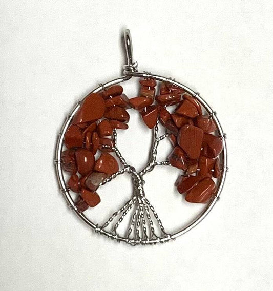 Red Jasper Tree of Life Pendant Approx 2 Inch Diameter