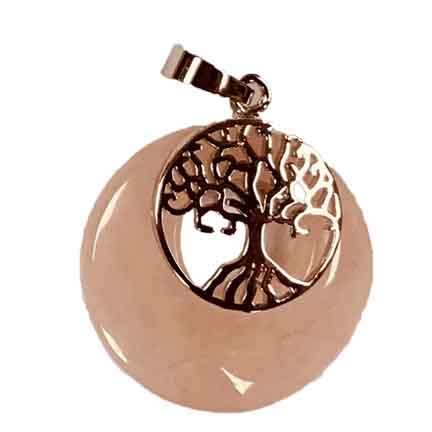 Rose Quartz Round with Tree of Life Pendant Approx 1 Inch Diameter