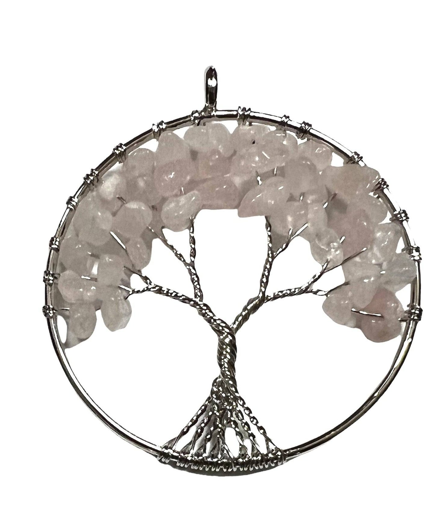 Rose Quartz Tree of Life Pendant Approx 2 Inch Diameter