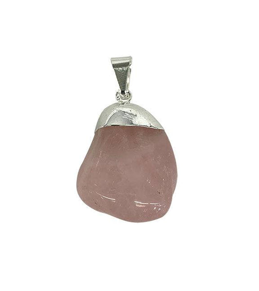 Rose Quartz Tumbled Silver Plated Pendants