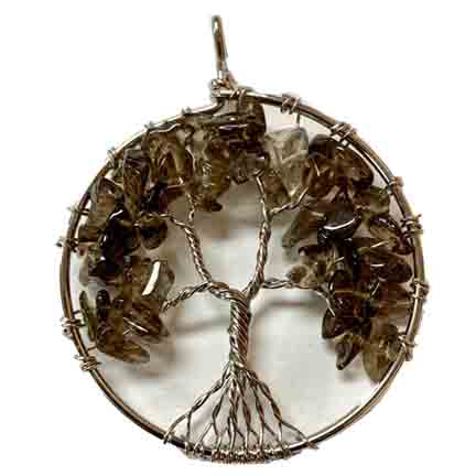 Smoky Quartz Tree of Life Pendant Approx 2 Inch Diameter