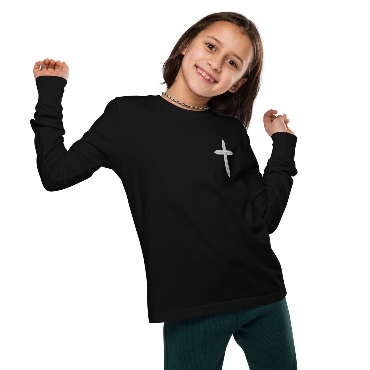 Cross Embroidered Youth Long Sleeve Tee