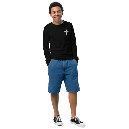 Cross Embroidered Youth Long Sleeve Tee
