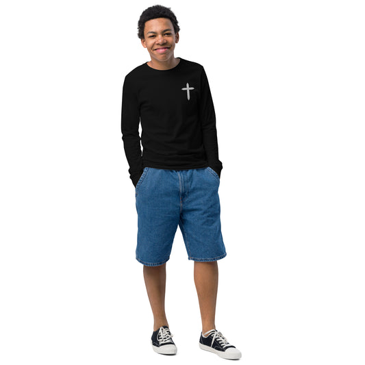 Cross Embroidered Youth Long Sleeve Tee