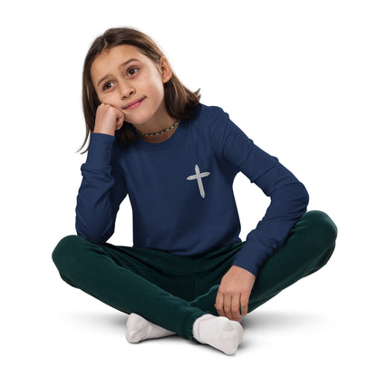 Cross Embroidered Youth Long Sleeve Tee