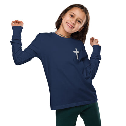 Cross Embroidered Youth Long Sleeve Tee