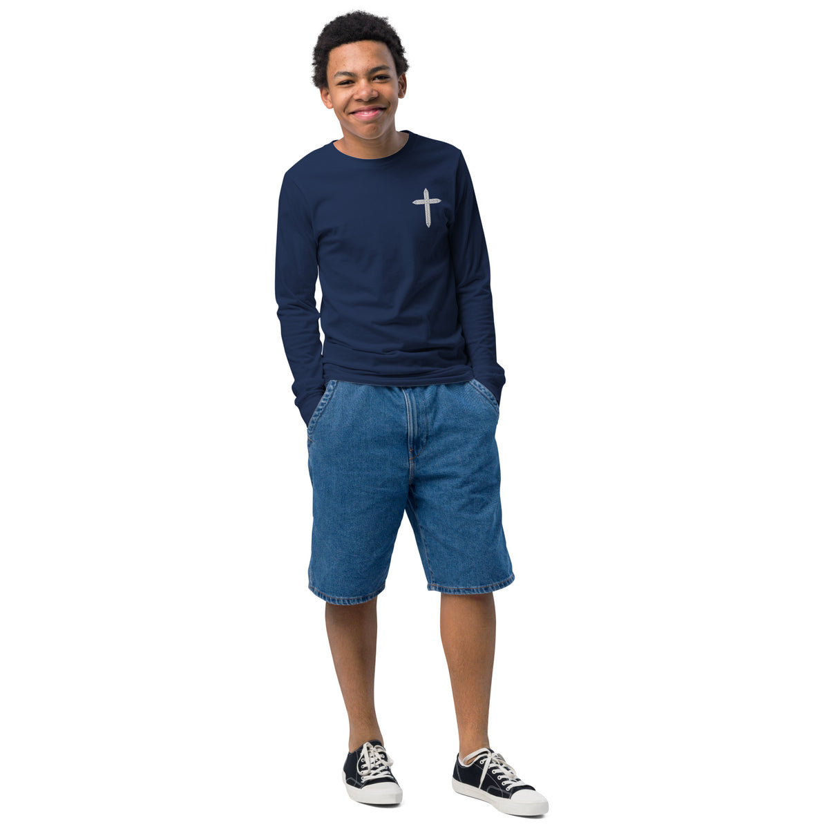Cross Embroidered Youth Long Sleeve Tee