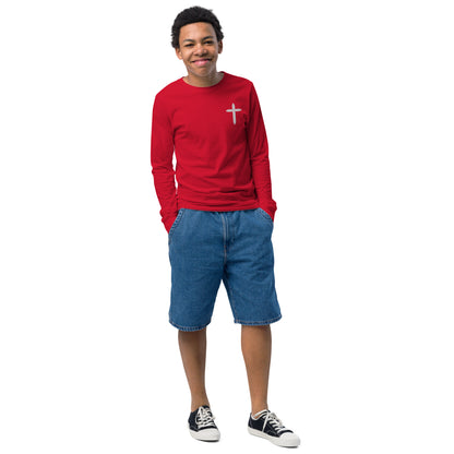 Cross Embroidered Youth Long Sleeve Tee